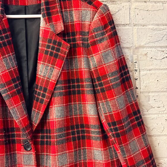 Southern Lady Vintage Red Plaid Wool Blend Blazer โ Size 14 โ Made in USA - Picture 2 of 11